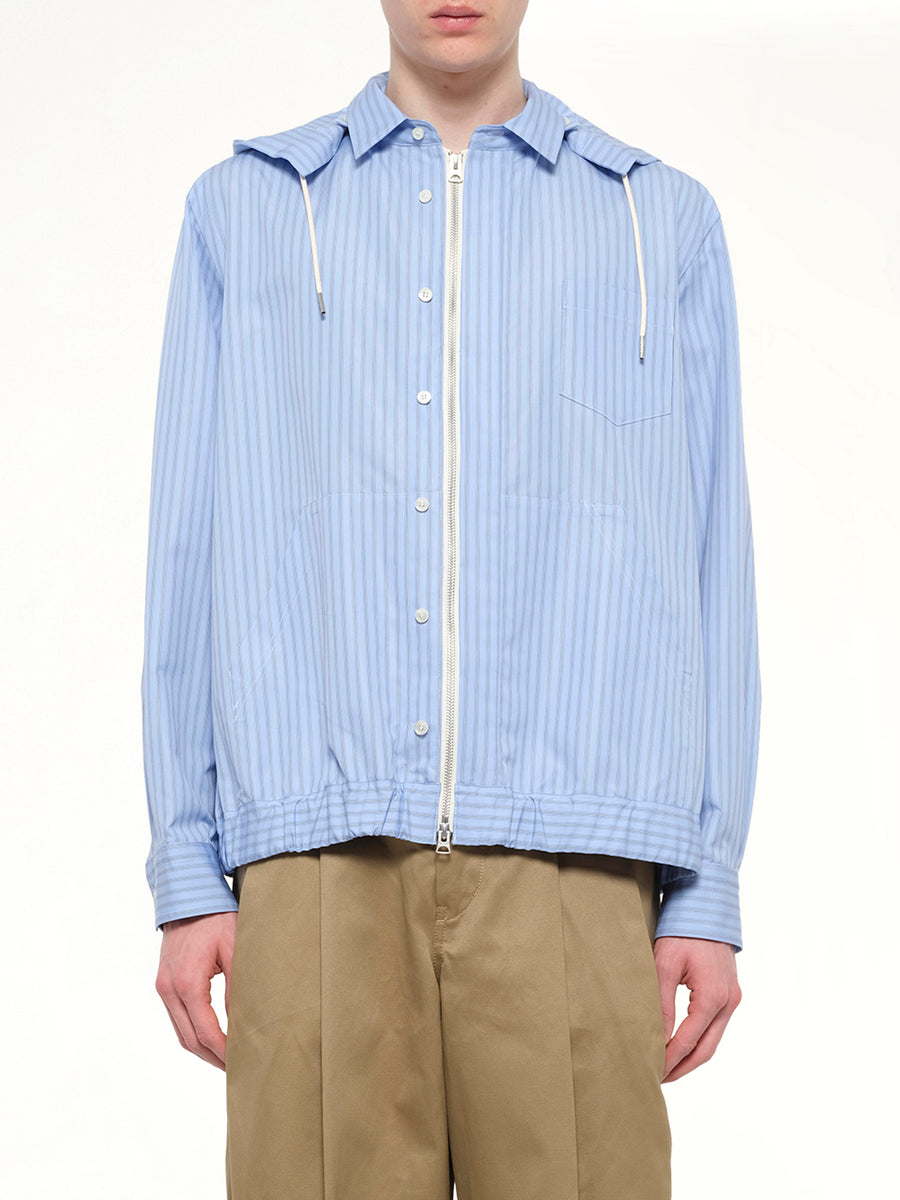 Poplin Hoodie in Light Blue Stripe
