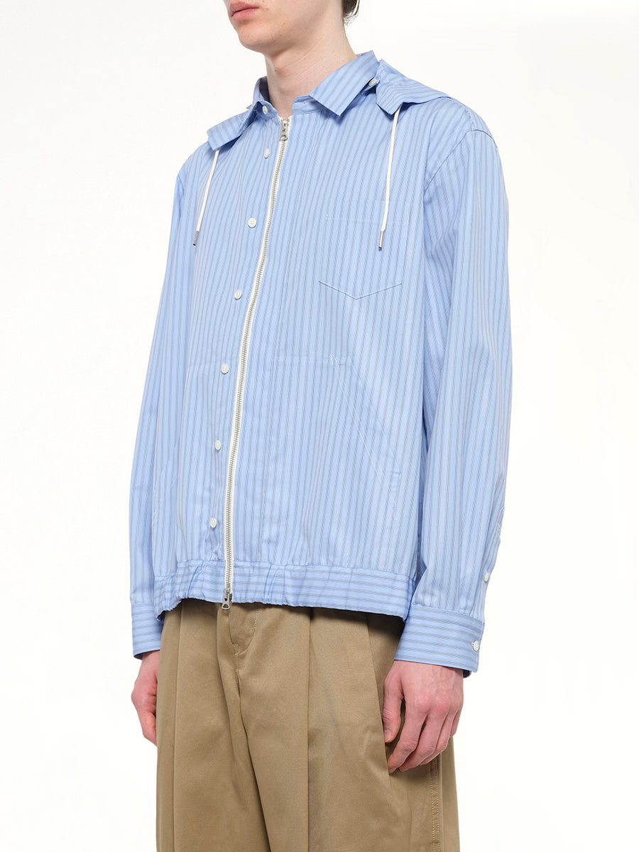 Poplin Hoodie in Light Blue Stripe