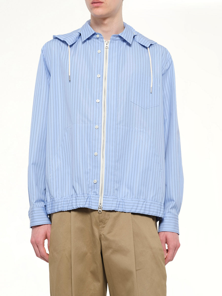 Poplin Hoodie in Light Blue Stripe