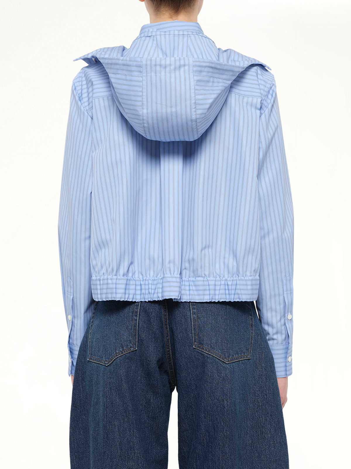 Womens Poplin Hoodie in Light Blue Stripe