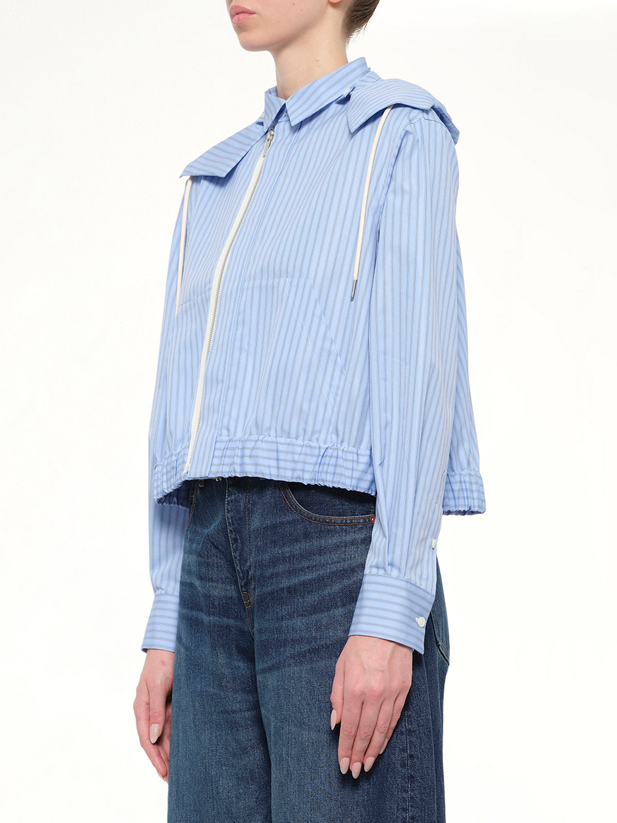 Womens Poplin Hoodie in Light Blue Stripe