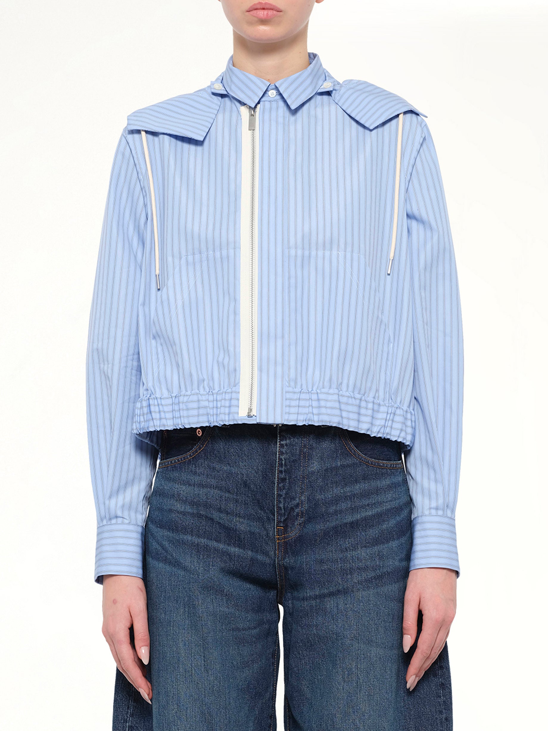 Womens Poplin Hoodie in Light Blue Stripe