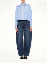 Womens Poplin Hoodie in Light Blue Stripe