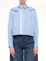 Womens Poplin Hoodie in Light Blue Stripe