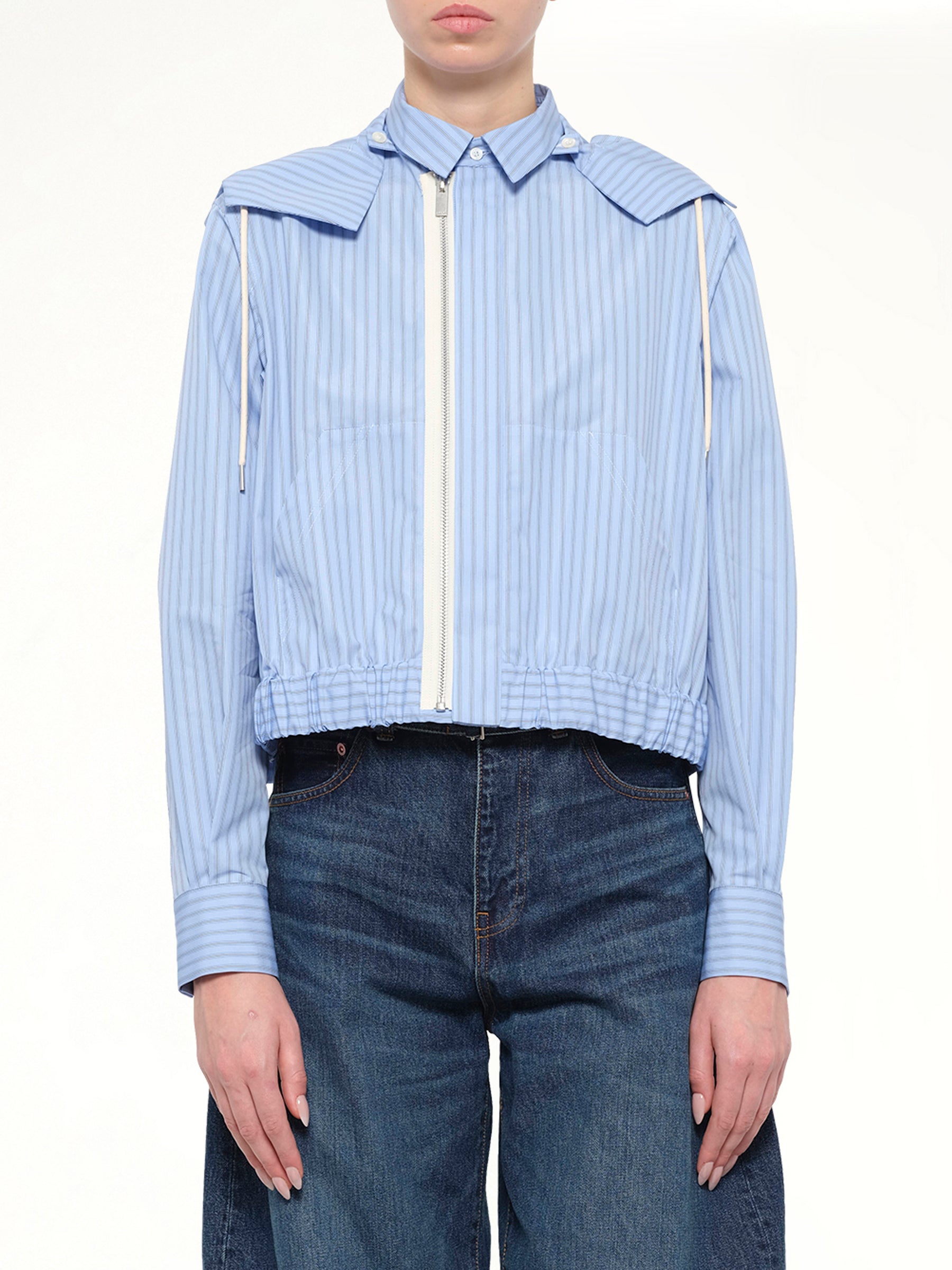 Womens Poplin Hoodie in Light Blue Stripe
