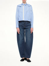 Womens Poplin Hoodie in Light Blue Stripe