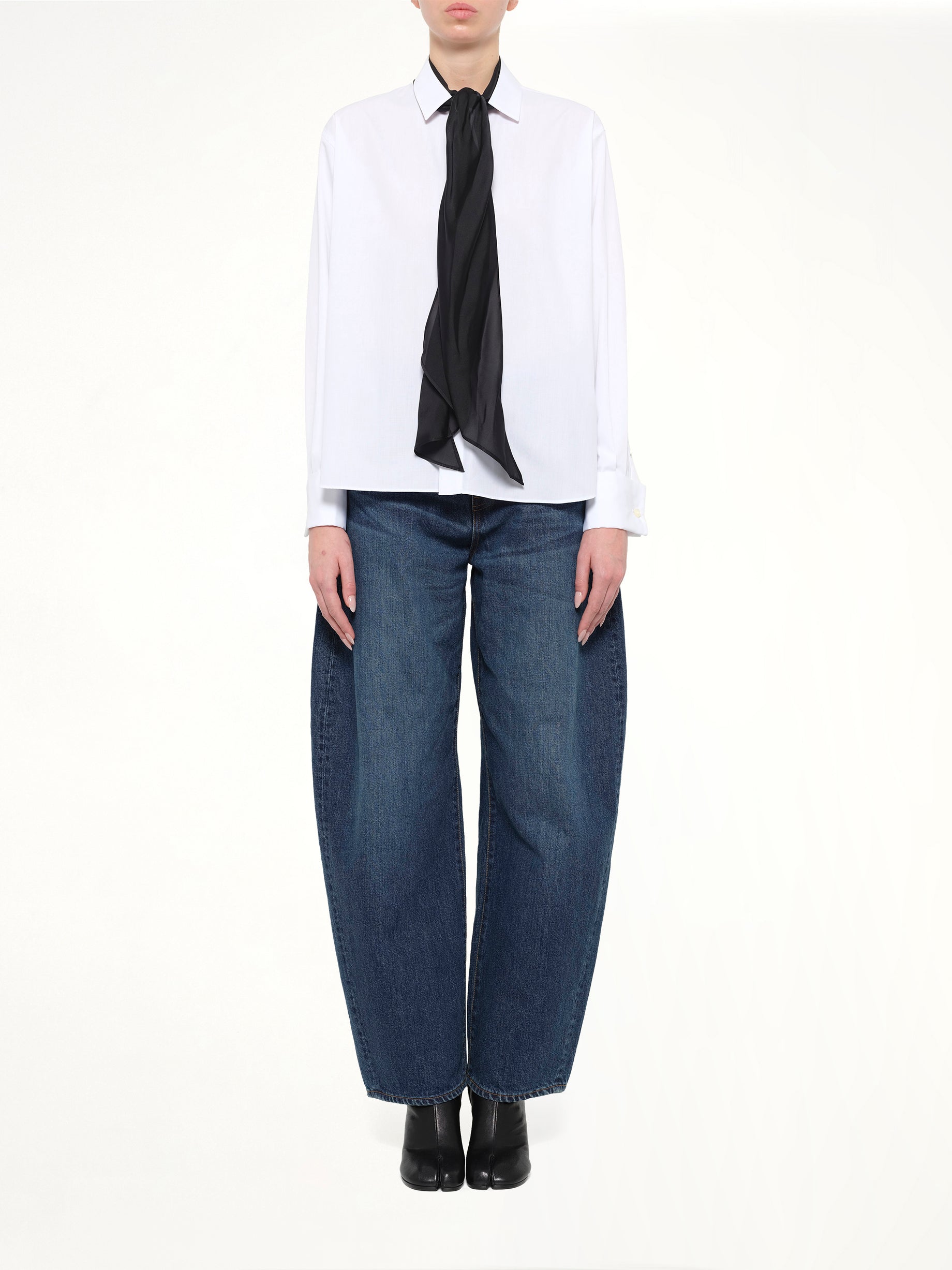 Poplin Shirt with Tie in Off White