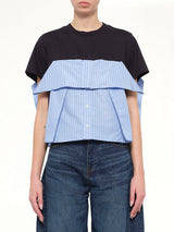 Poplin x Cotton Jersey T-Shirt in Navy/Blue Stripe
