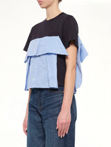 Poplin x Cotton Jersey T-Shirt in Navy/Blue Stripe