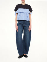 Poplin x Cotton Jersey T-Shirt in Navy/Blue Stripe