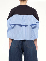 Poplin x Cotton Jersey T-Shirt in Navy/Blue Stripe