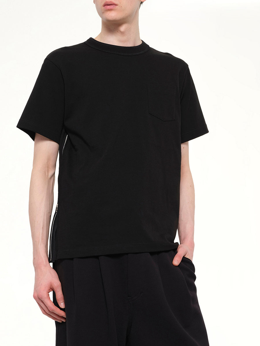 Side Zip Cotton T-Shirt in Black