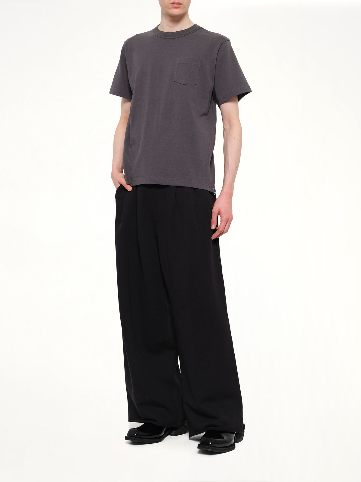 Side Zip Cotton T-Shirt in Charcoal Gray
