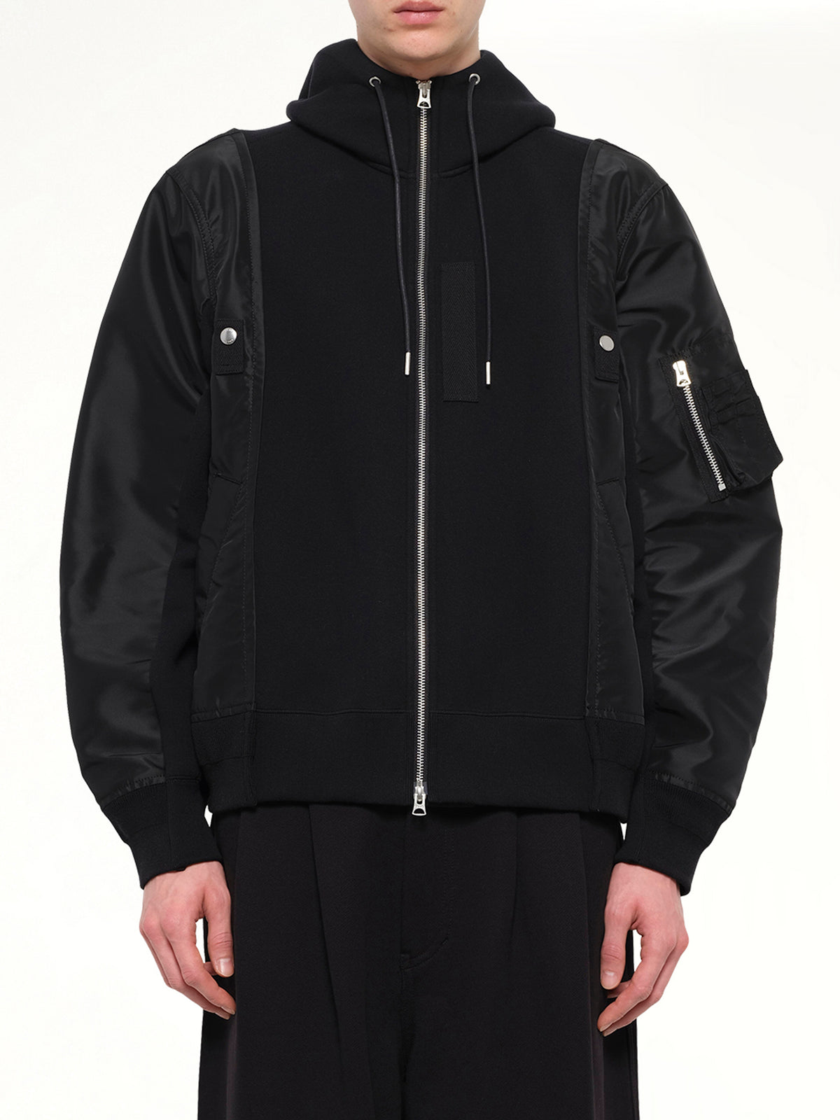 Sponge Sweat x Nylon Twill Hoodie in Black
