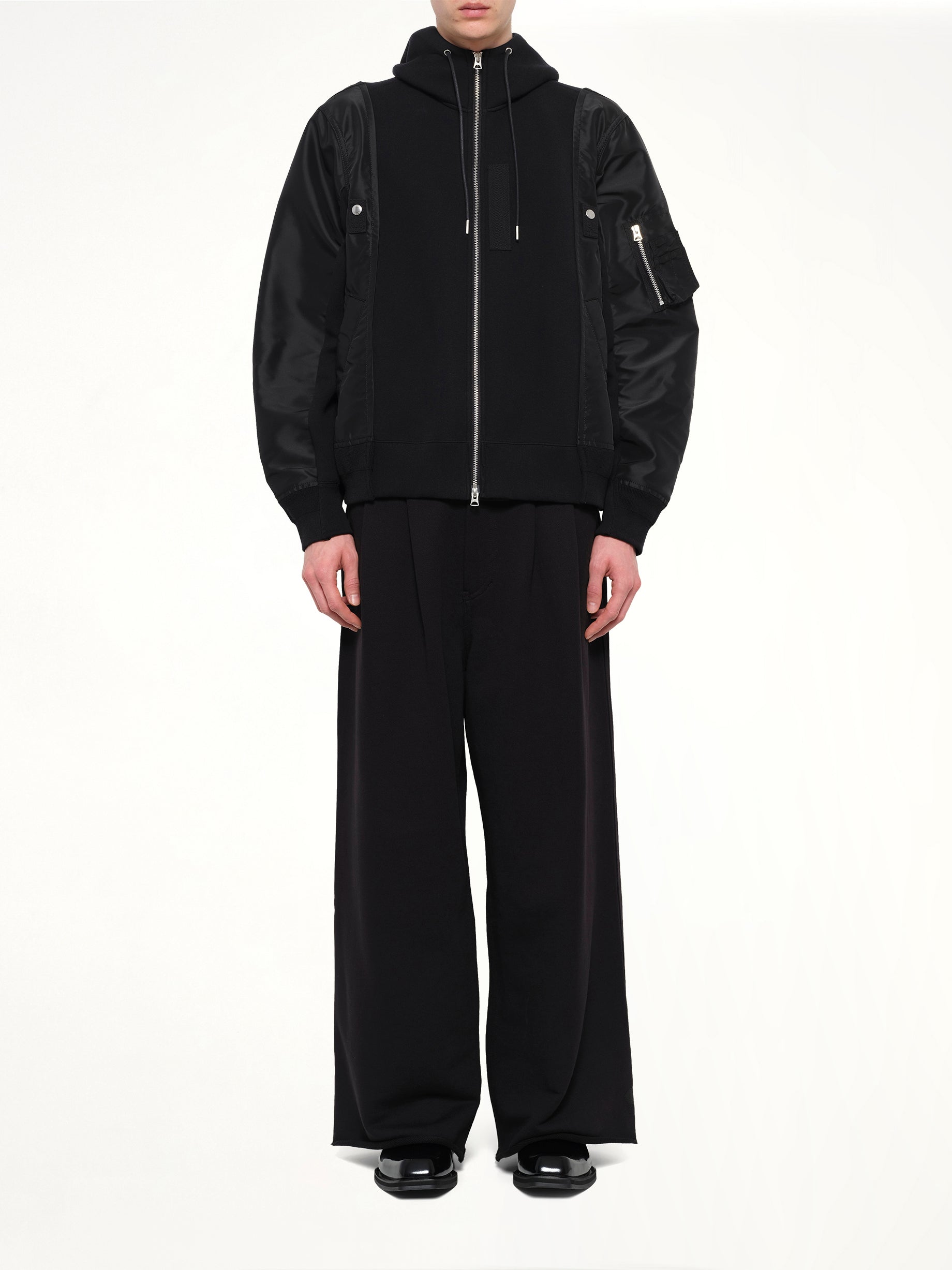 Sponge Sweat x Nylon Twill Hoodie in Black