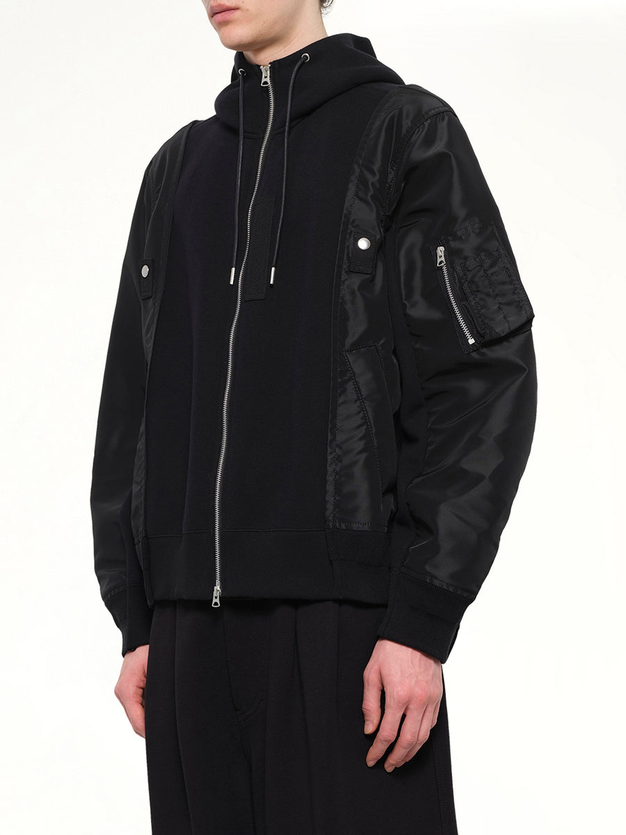 Sponge Sweat x Nylon Twill Hoodie in Black