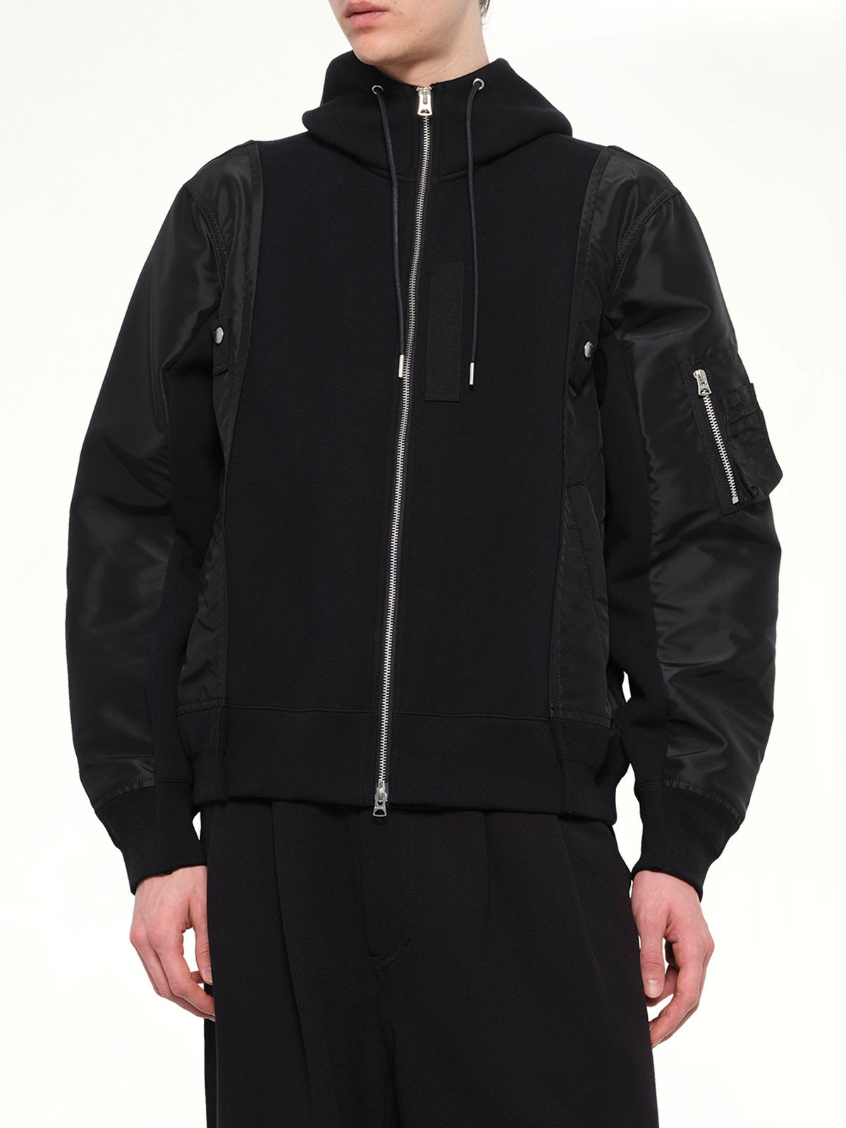Sponge Sweat x Nylon Twill Hoodie in Black