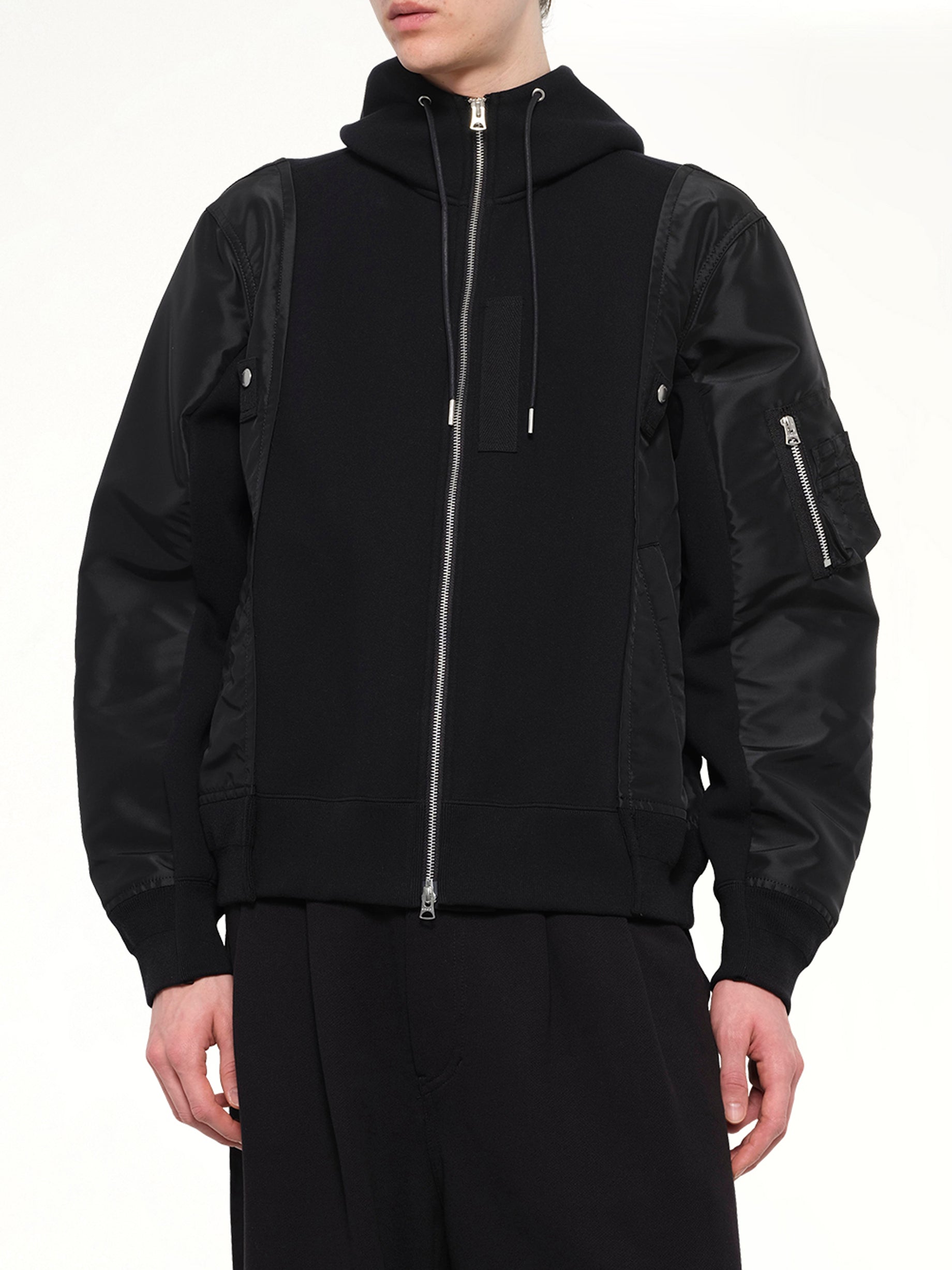 Sponge Sweat x Nylon Twill Hoodie in Black