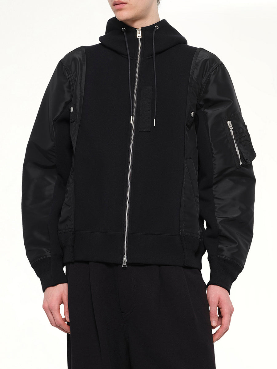 Sponge Sweat x Nylon Twill Hoodie in Black