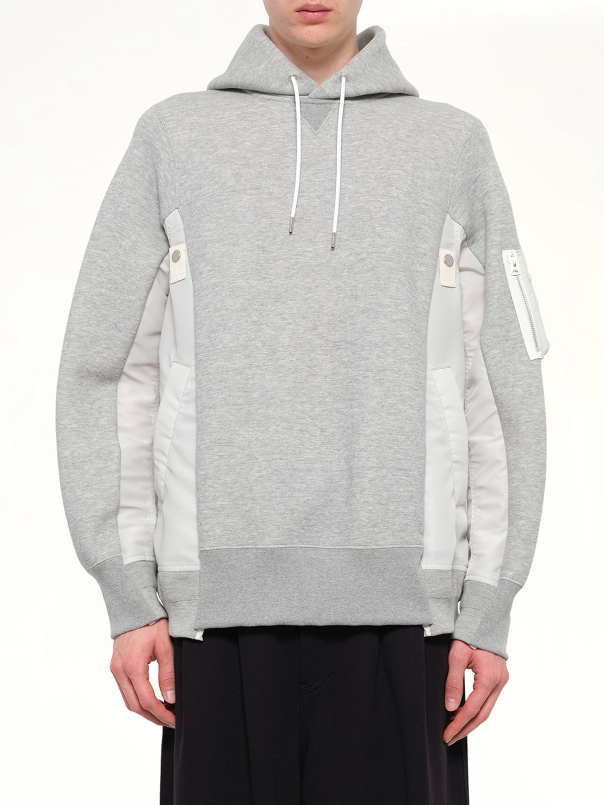 Sponge Sweat x Nylon Twill Hoodie in Light Gray