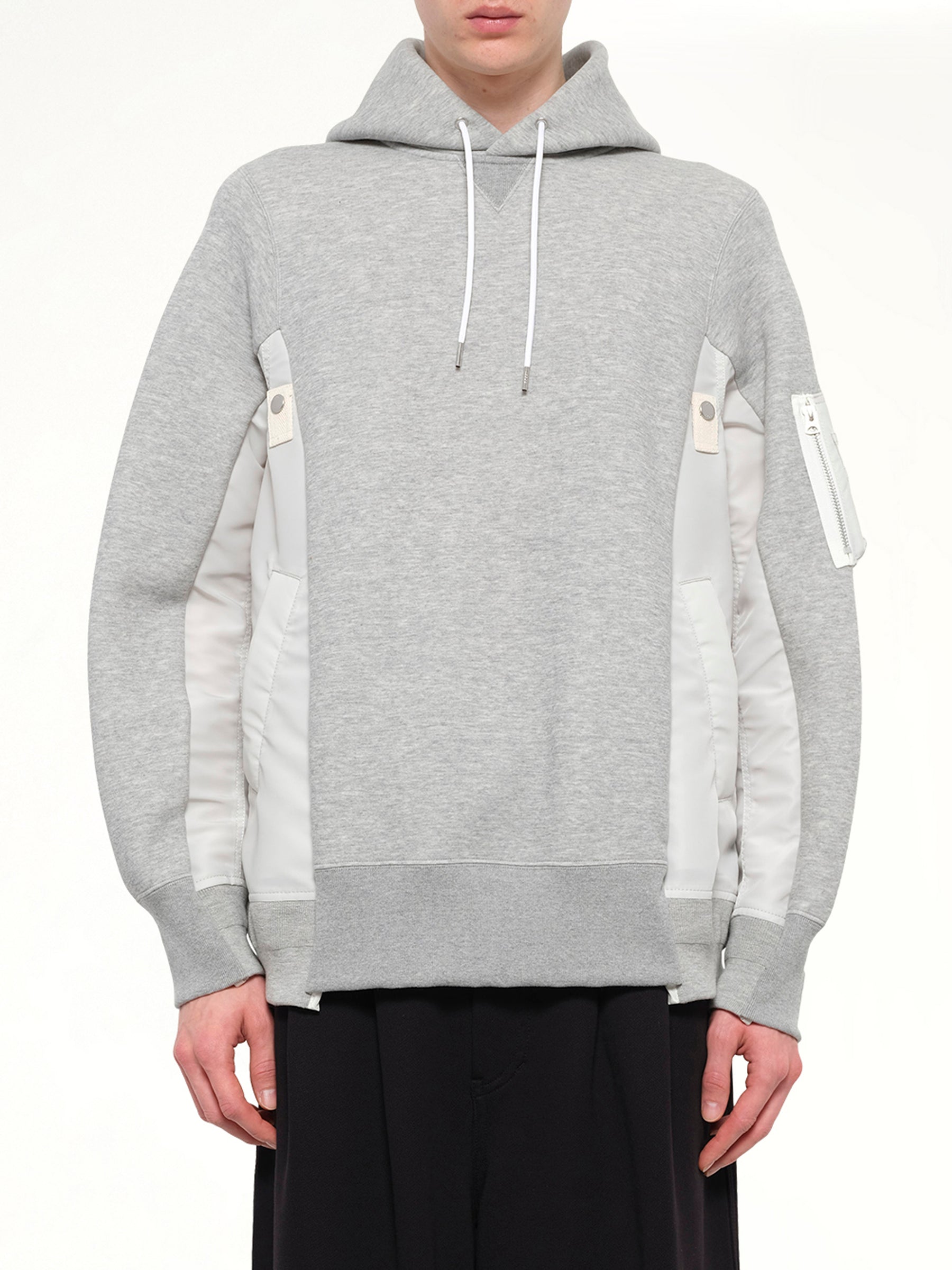Sponge Sweat x Nylon Twill Hoodie in Light Gray