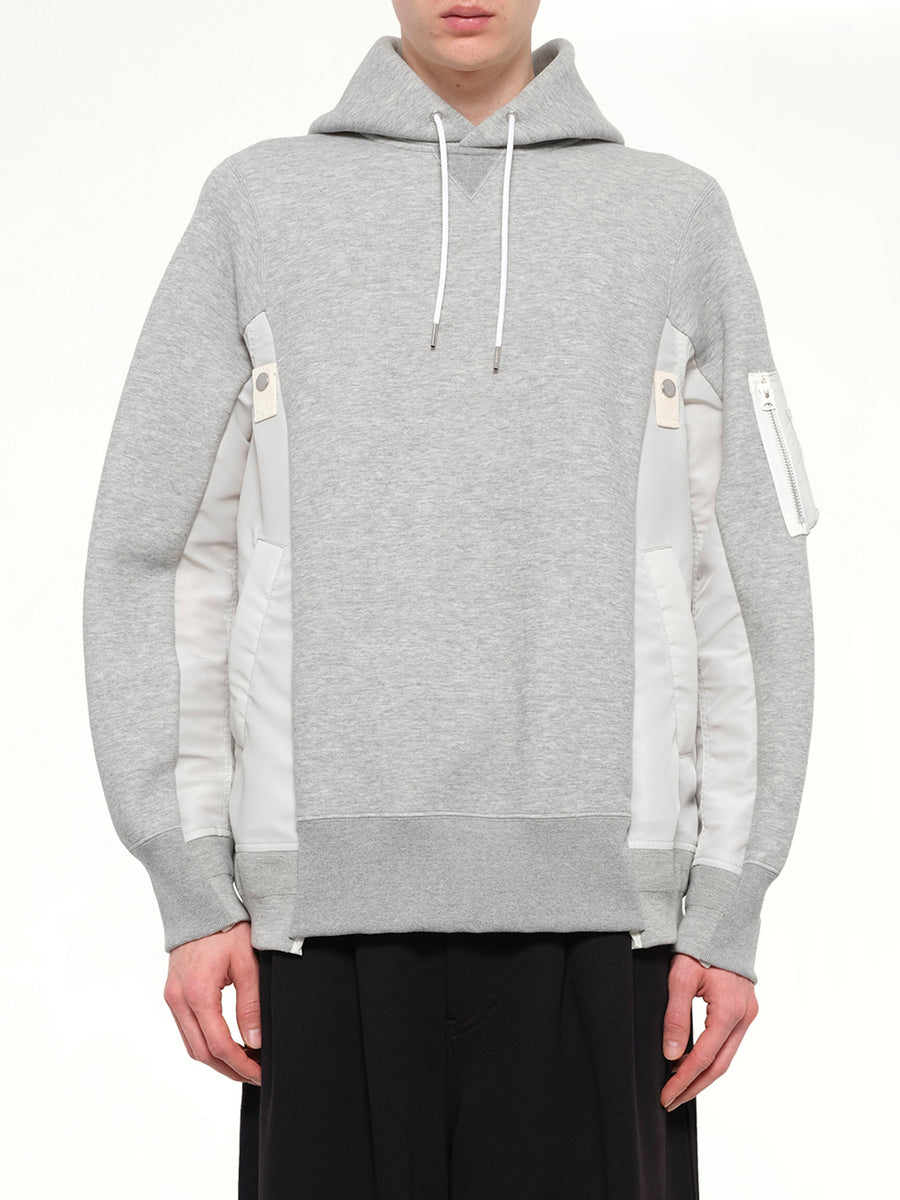 Sponge Sweat x Nylon Twill Hoodie in Light Gray