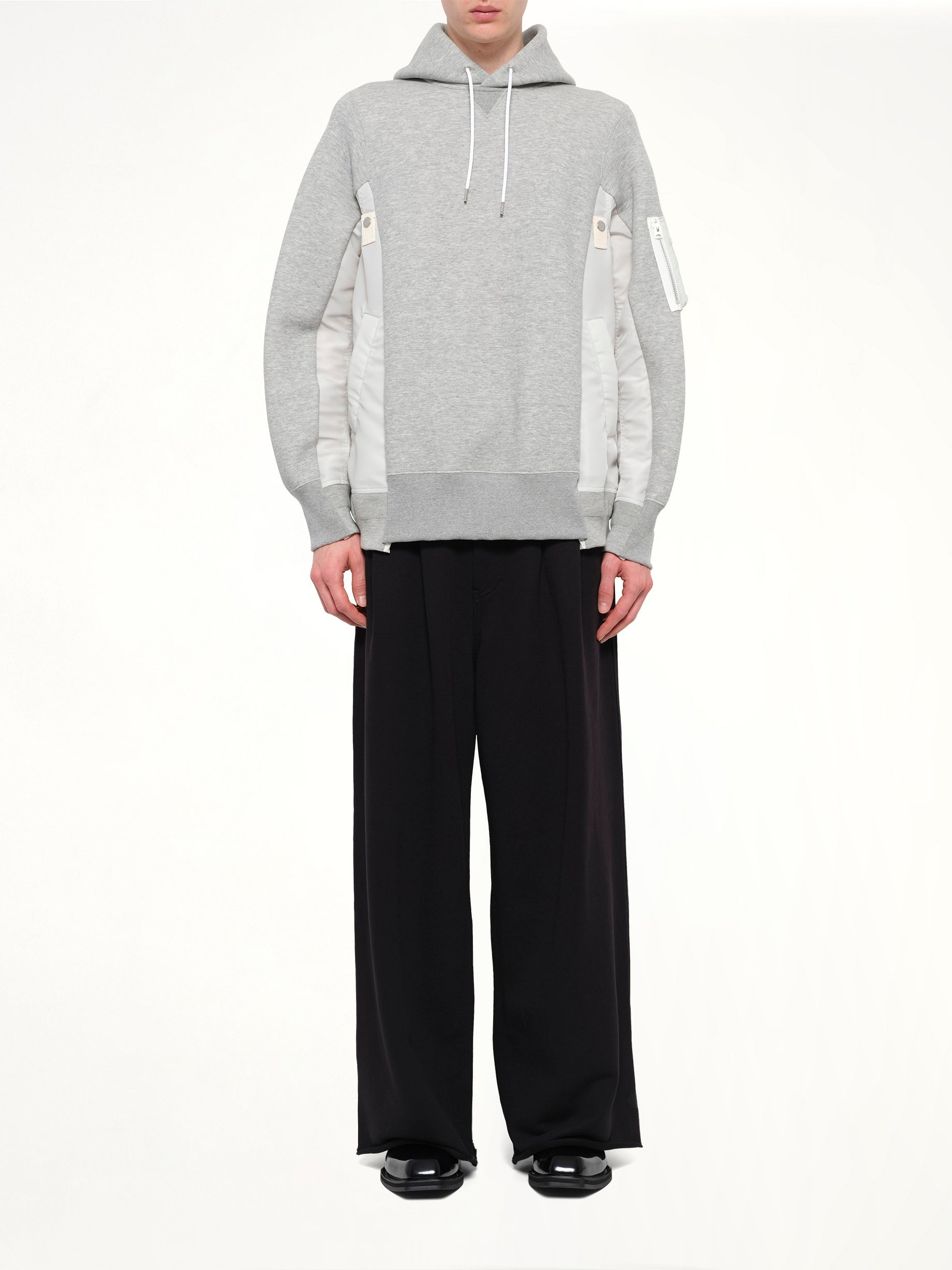 Sponge Sweat x Nylon Twill Hoodie in Light Gray
