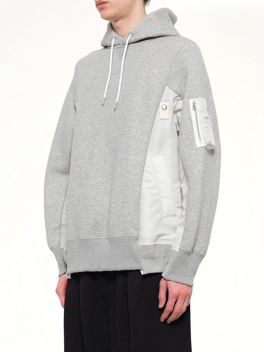 Sponge Sweat x Nylon Twill Hoodie in Light Gray