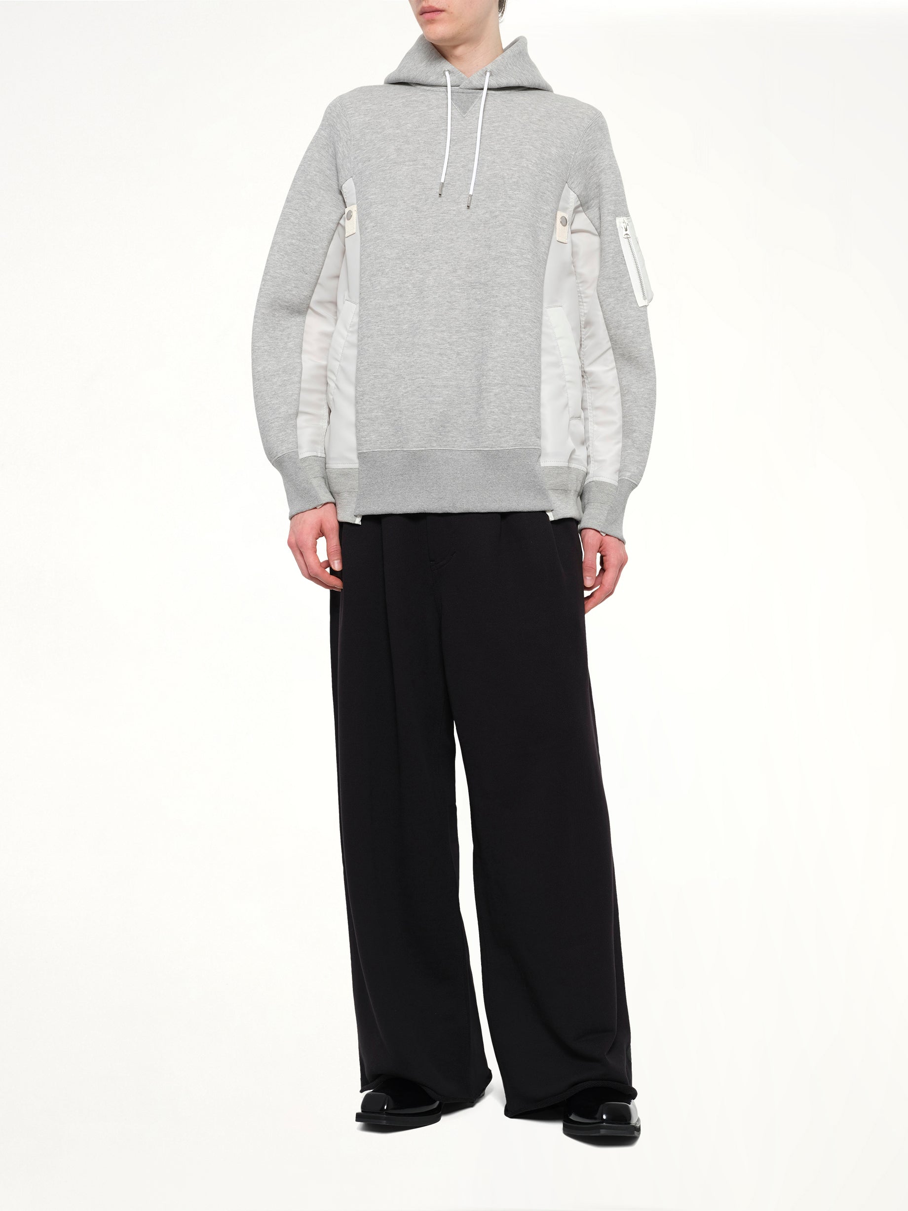 Sponge Sweat x Nylon Twill Hoodie in Light Gray