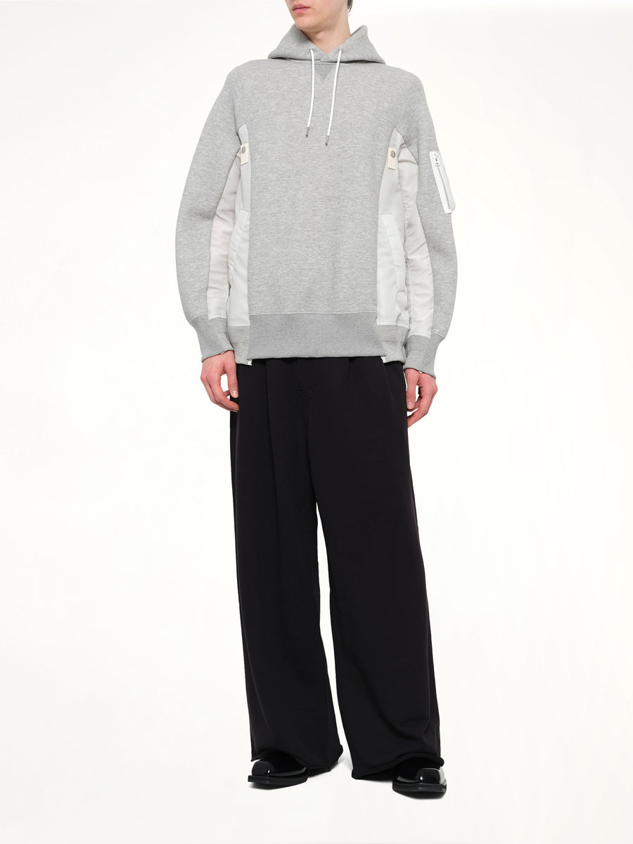 Sponge Sweat x Nylon Twill Hoodie in Light Gray