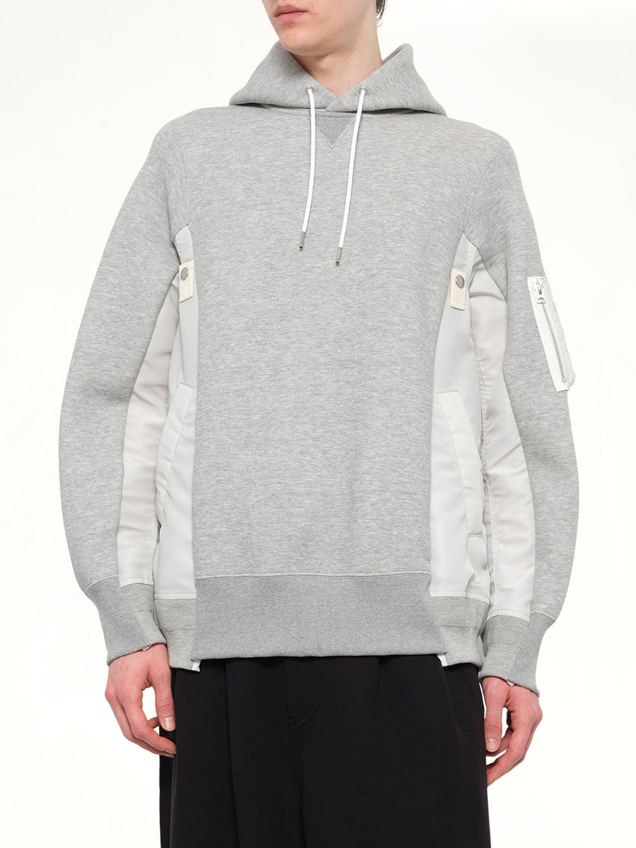 Sponge Sweat x Nylon Twill Hoodie in Light Gray