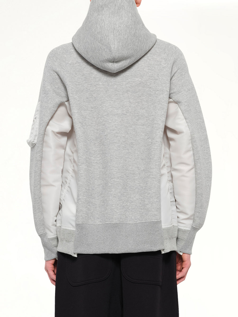Sponge Sweat x Nylon Twill Hoodie in Light Gray