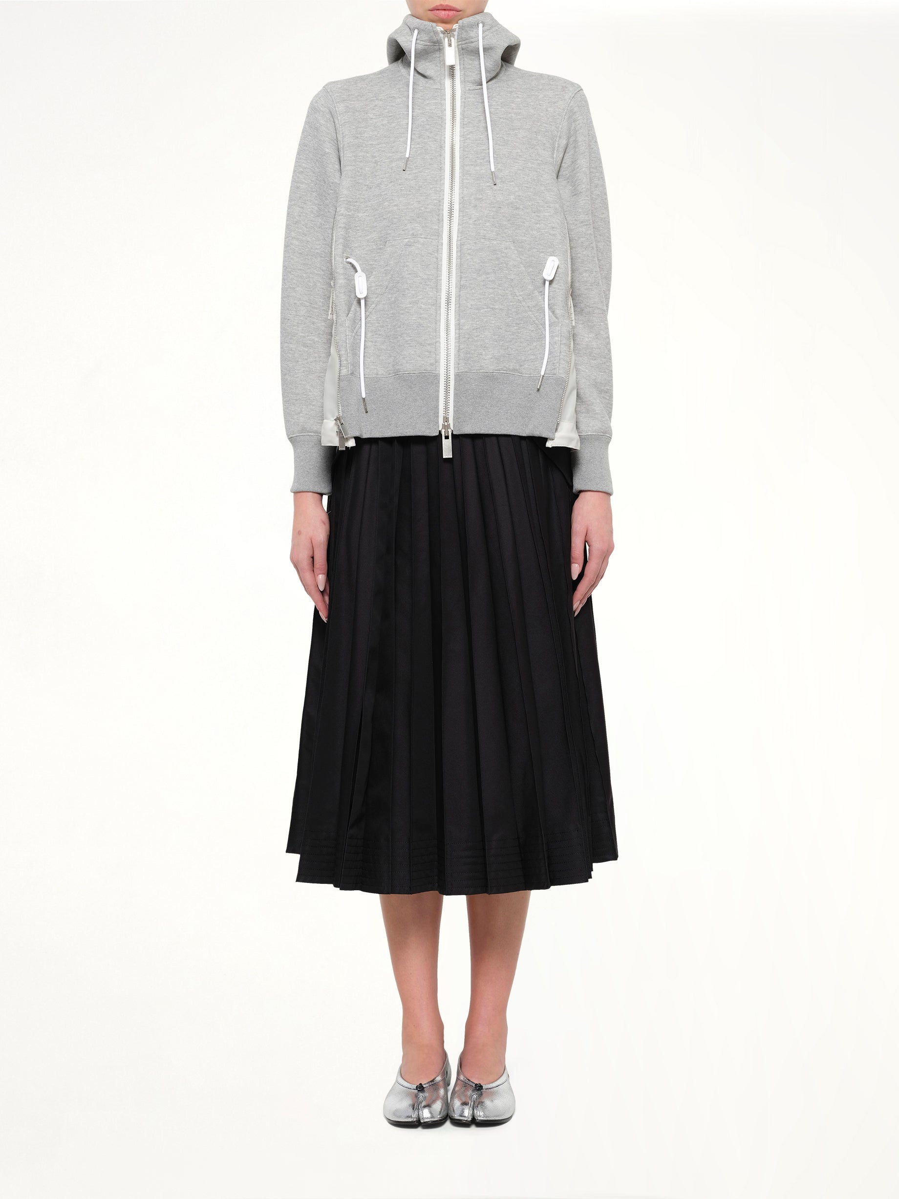 Sponge Sweat x Nylon Twill Hoodie in Light Gray