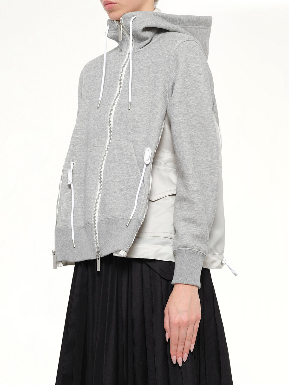 Sponge Sweat x Nylon Twill Hoodie in Light Gray