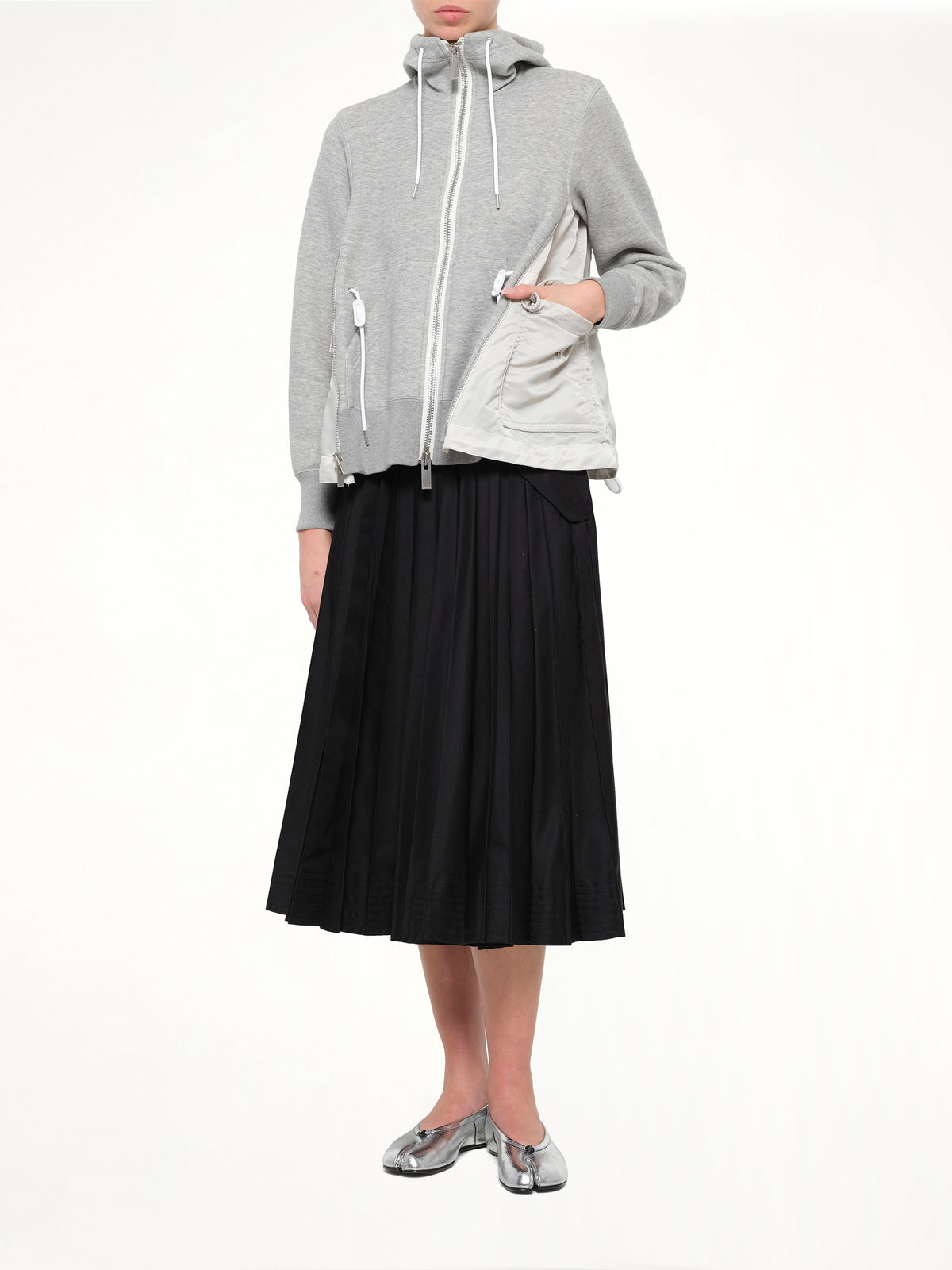 Sponge Sweat x Nylon Twill Hoodie in Light Gray