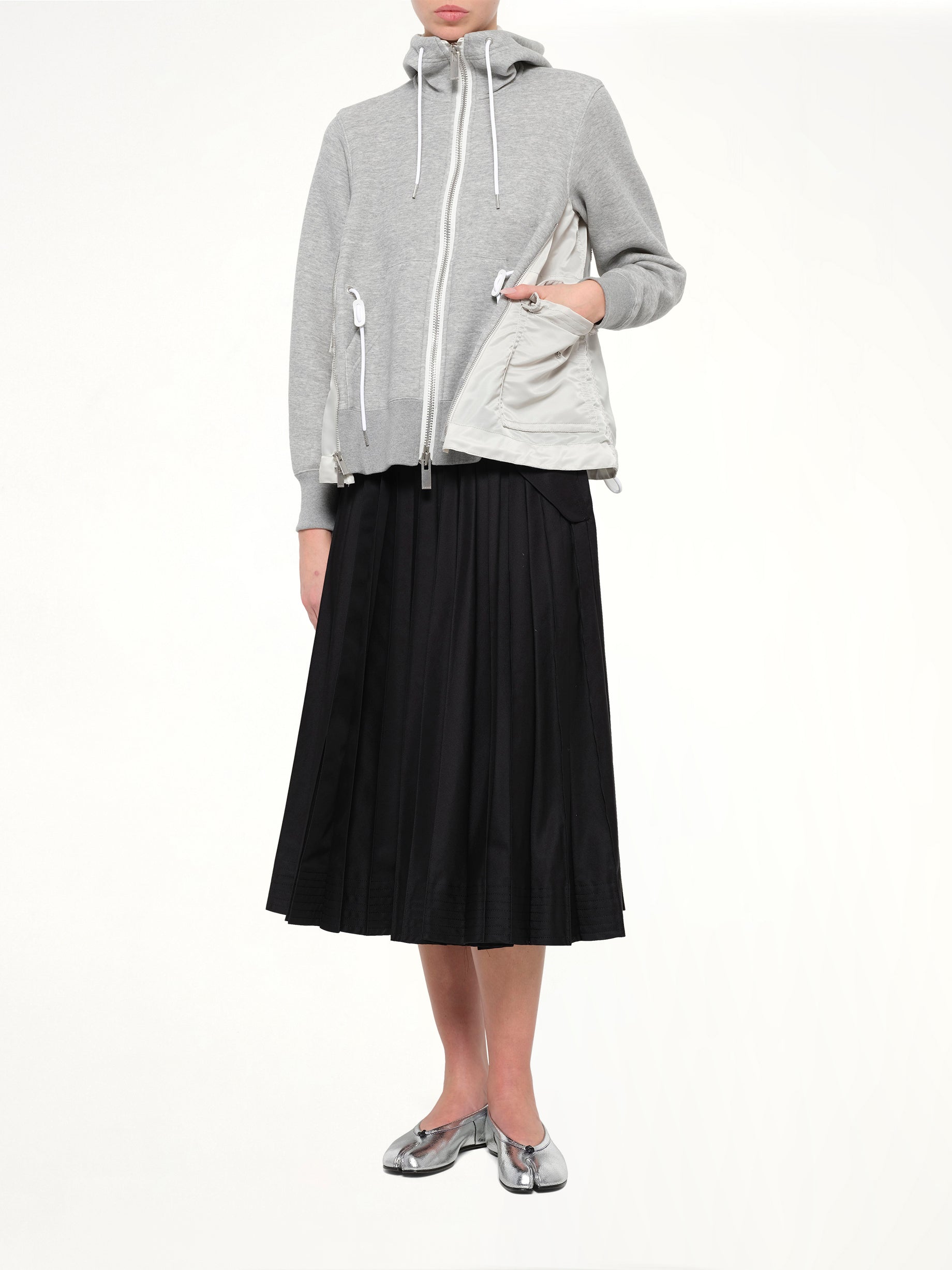 Sponge Sweat x Nylon Twill Hoodie in Light Gray