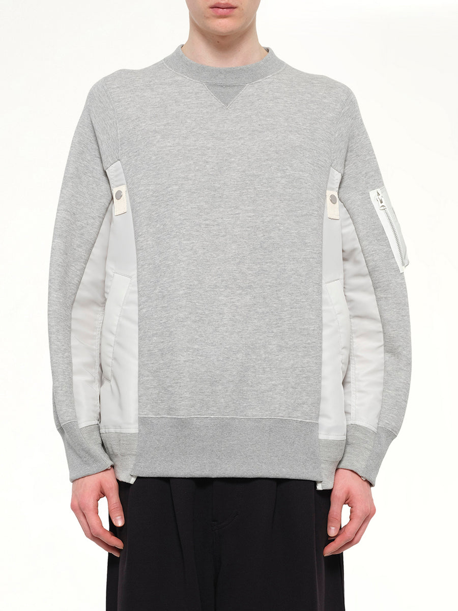 Sponge Sweat x Nylon Twill Sweatshirt in Light Gray