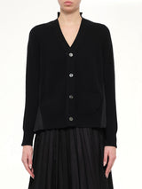 Wool Knit x Cotton Poplin Cardigan in Black