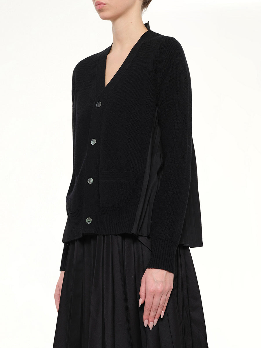 Wool Knit x Cotton Poplin Cardigan in Black