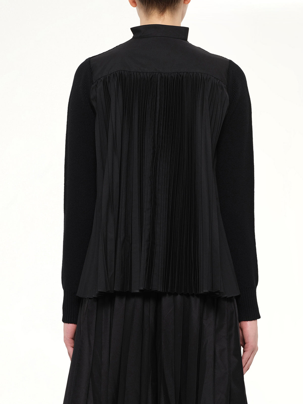 Wool Knit x Cotton Poplin Cardigan in Black
