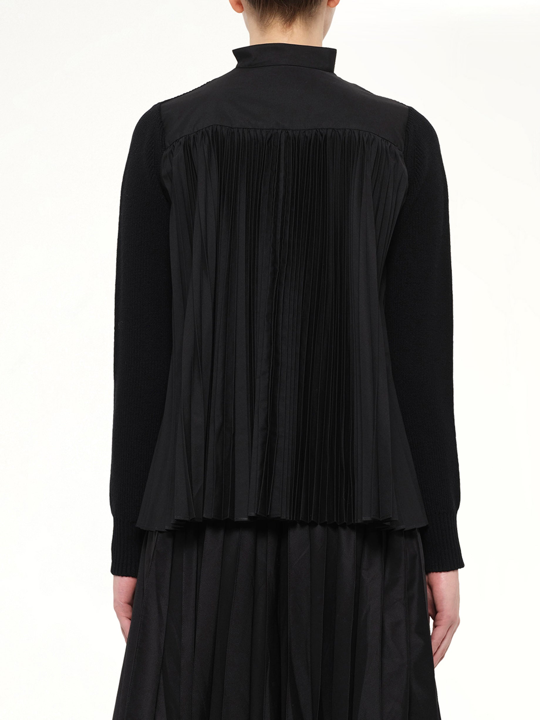 Wool Knit x Cotton Poplin Cardigan in Black