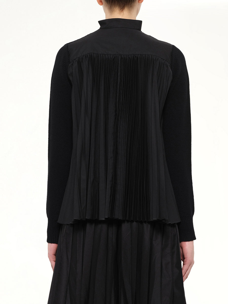 Wool Knit x Cotton Poplin Cardigan in Black