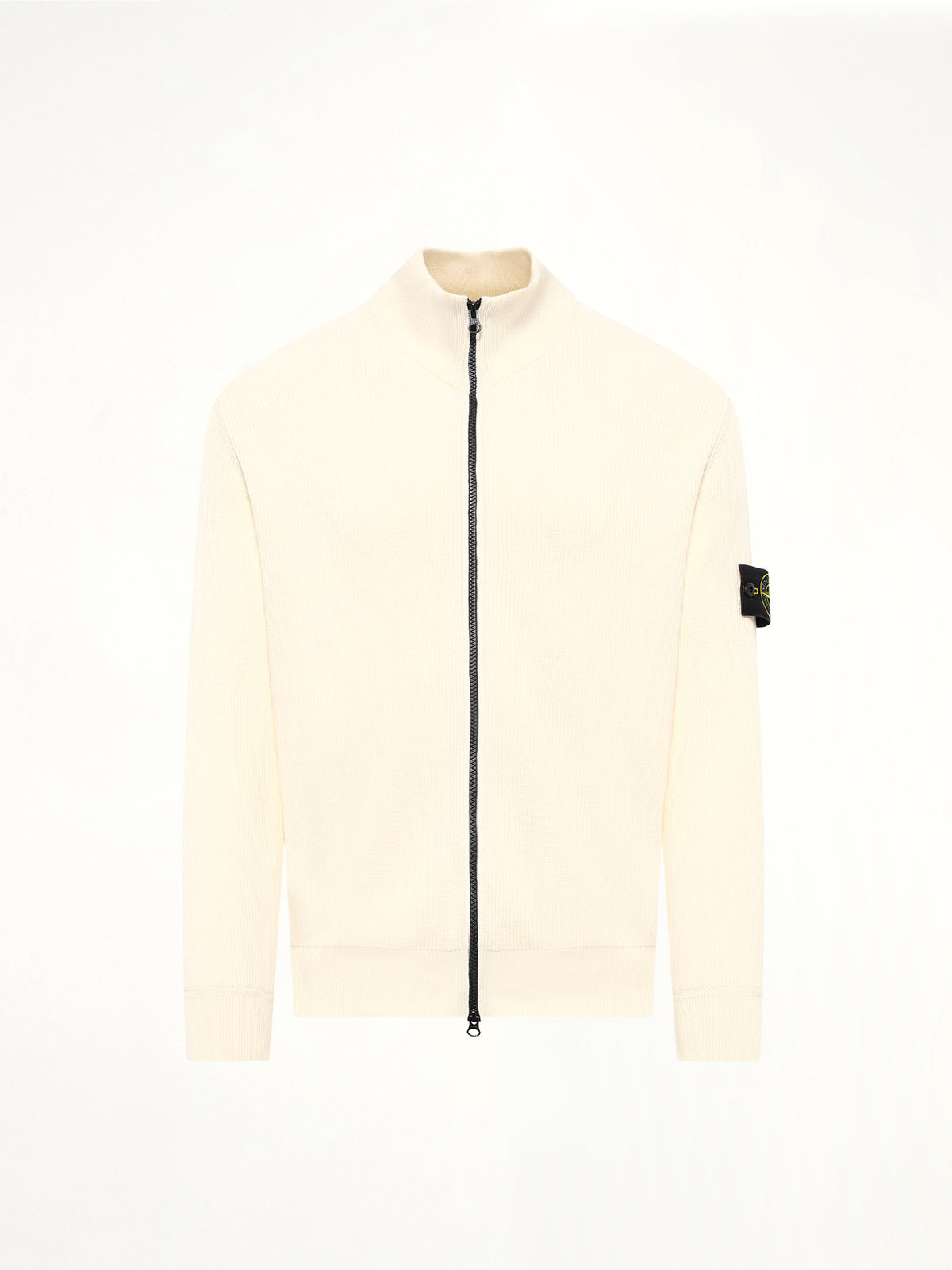 5100126 Ribbed Cotton Zip-Up Cardigan in Ivory