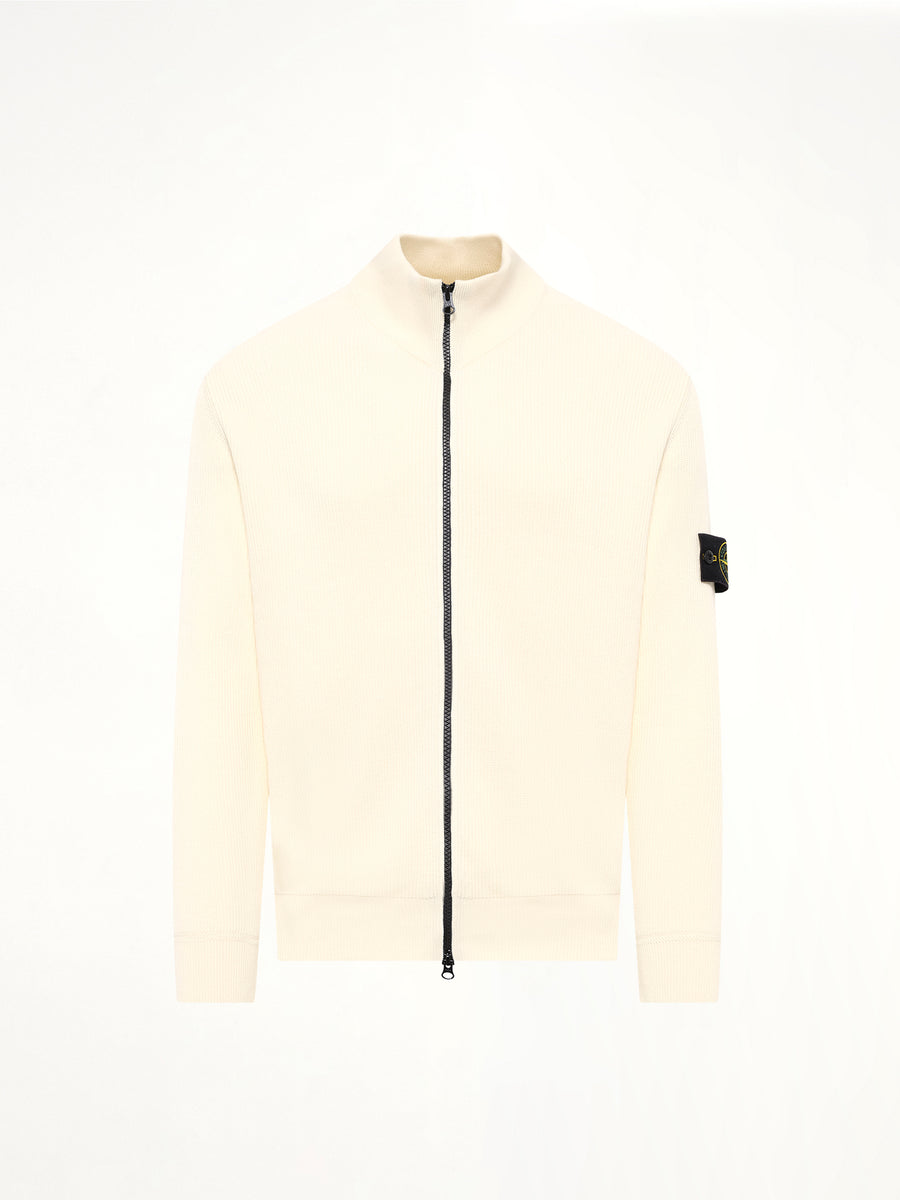 5100126 Ribbed Cotton Zip-Up Cardigan in Ivory