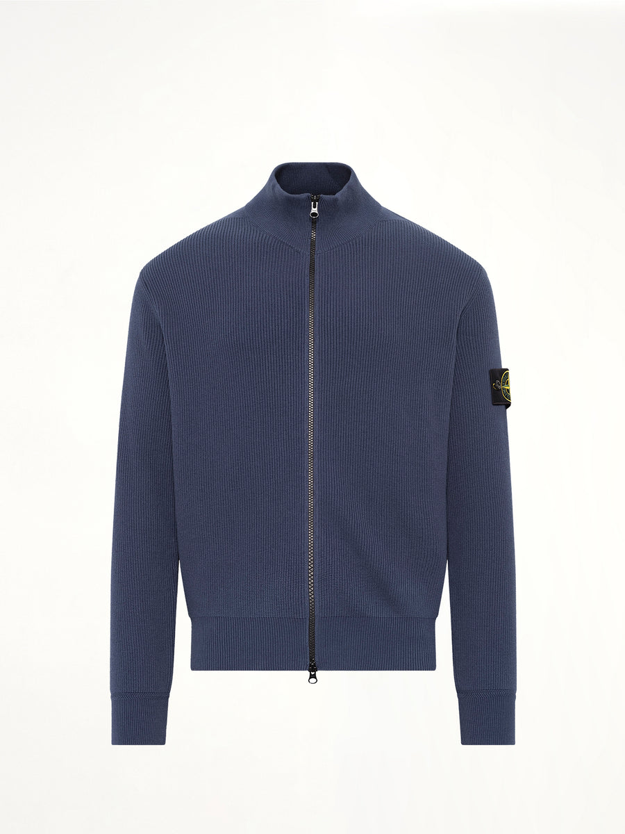 5100126 Ribbed Cotton Zip-Up Cardigan in Slate Blue