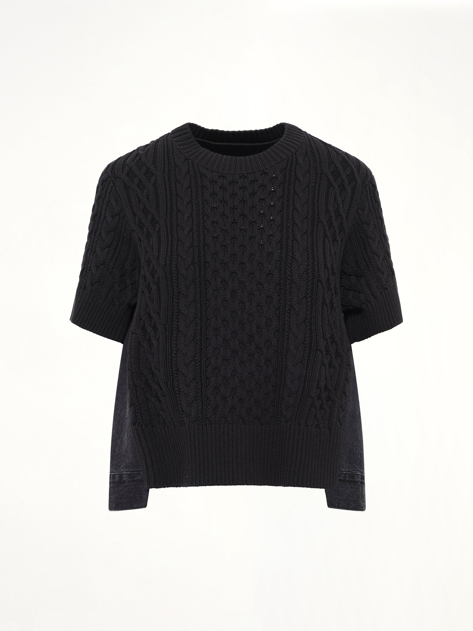 Denim x Cotton Knit Sweater in Black