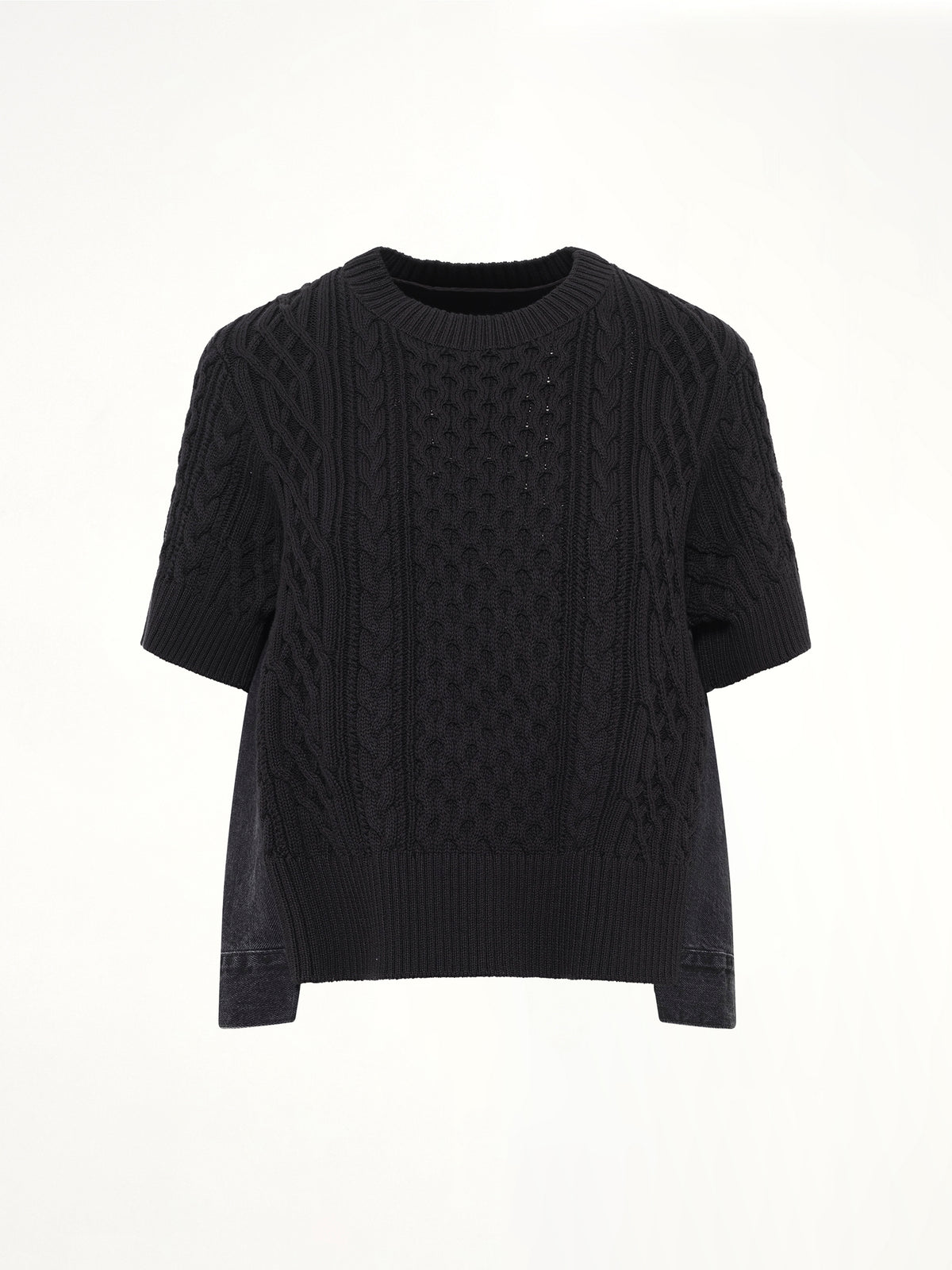 Denim x Cotton Knit Sweater in Black
