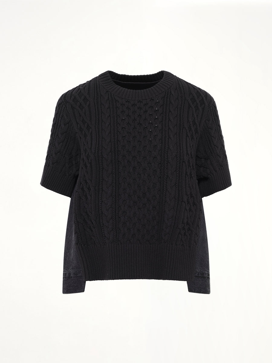 Denim x Cotton Knit Sweater in Black