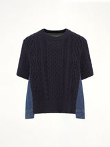 Denim x Cotton Knit Sweater in Navy