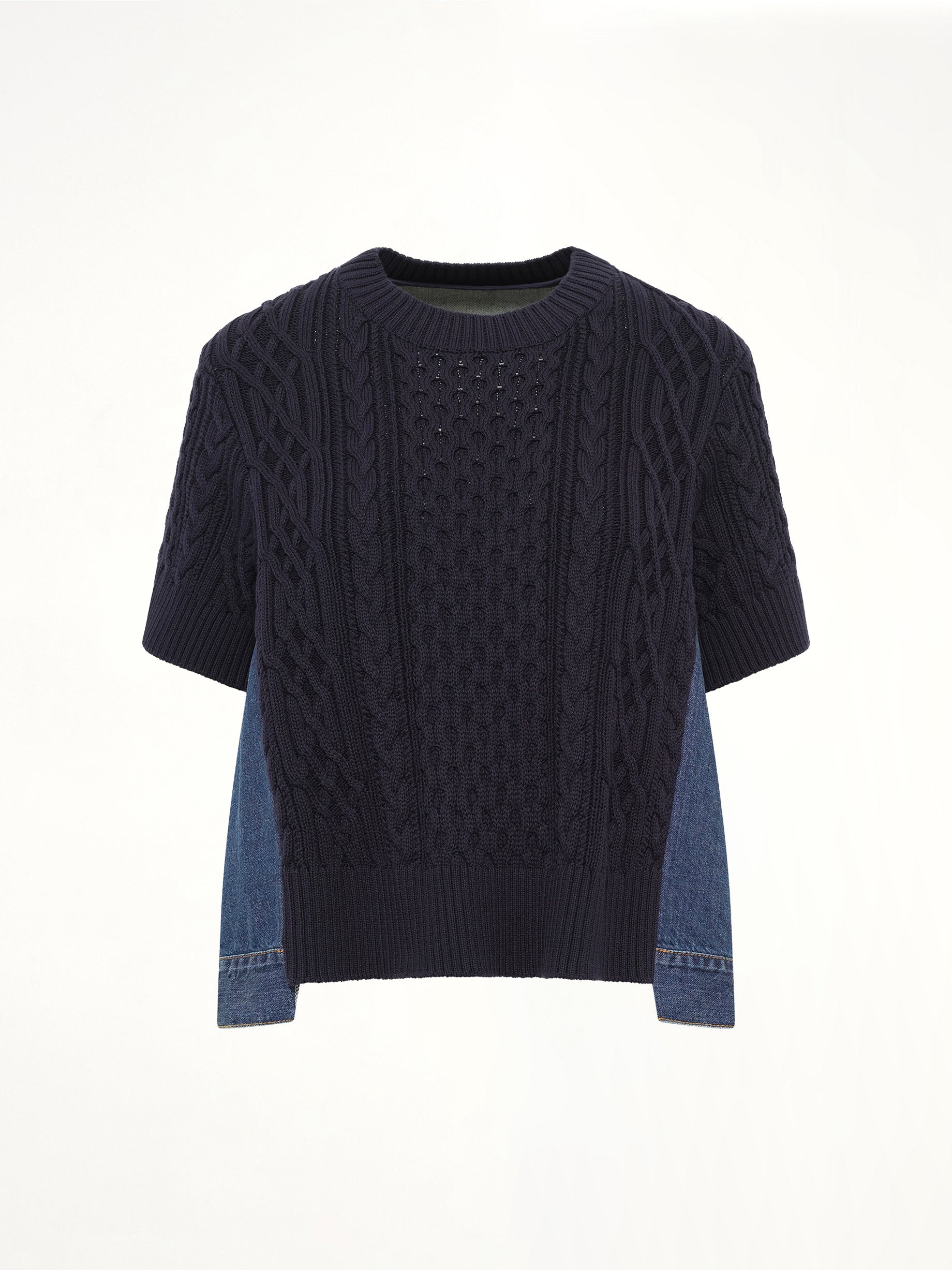 Denim x Cotton Knit Sweater in Navy